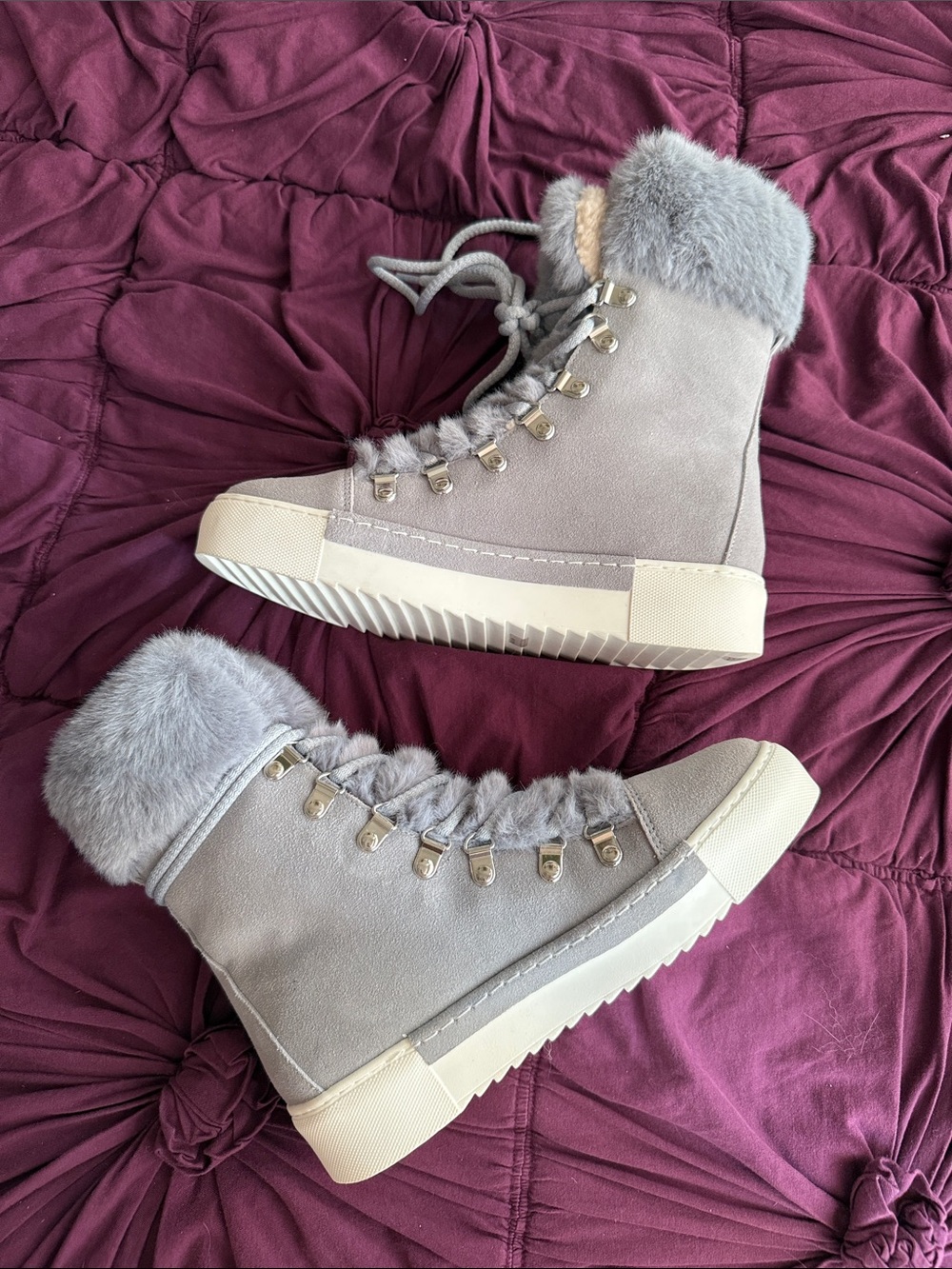 Cecelia Seymore Gray Faux-Fur High-Top Winter Sneakers
